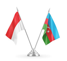 Azerbaijan and Indonesia table flags isolated on white 3D rendering