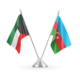 Azerbaijan and Kuwait table flags isolated on white 3D rendering