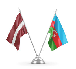 Azerbaijan and Latvia table flags isolated on white 3D rendering