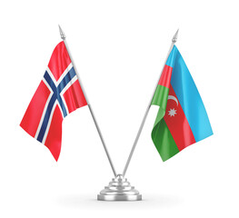 Azerbaijan and Norway table flags isolated on white 3D rendering
