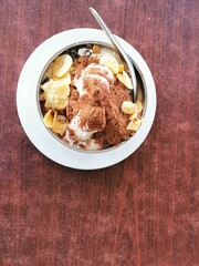 Selective focus photo with noise effect of mixed bean ice or locally known as Aiskrim Cendol Gula Apong.Famous desert at district Kota Belud.