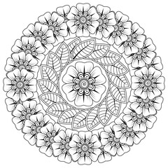 Circular pattern in the form of mandala. henna tatoo mandala. mehndi style. decorative pattern in oriental style. coloring book page.