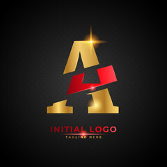 A logo. Initial letter A with red and gold color. Luxury slice logo design concept, fit for company and bussness.