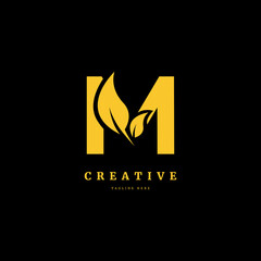 initial letter M with leaf logo vector concept element, letter M logo with Organic leaf