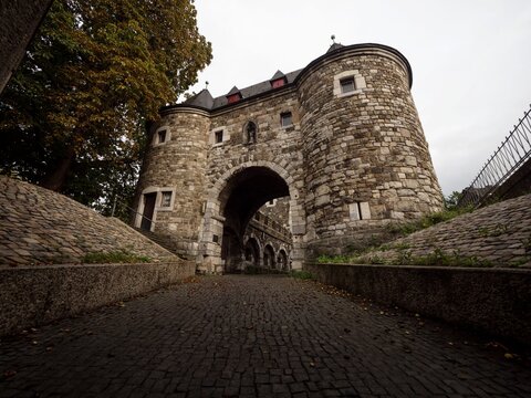 Foregate of historic Ponttor remaining gate of the city wall of Aachen North Rhine-Westphalia Germany