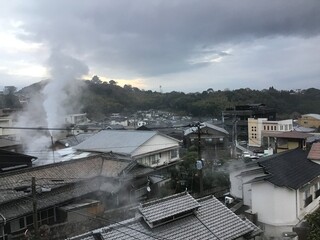 Fototapeta na wymiar Scenery of Beppu Onsen where steam rises
