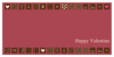 Valentine concept. Decorative Chocolate icons illustration for banner, web, background, frame design. Valentine graphic. Vector illustration. チョコレートイラスト、バレンタインデザイン素材、バレンタインチョコレートイラスト