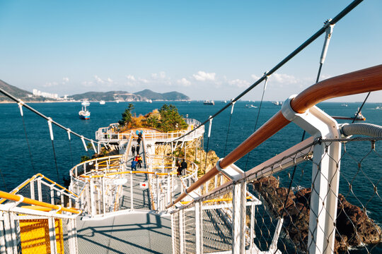 Amnam Park Songdo Yonggung Suspension Bridge and seascape in Busan, Korea