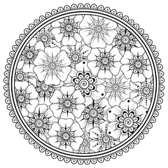 Circular pattern in the form of mandala. henna tatoo mandala. mehndi style. decorative pattern in oriental style. coloring book page.