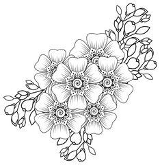 Mehndi flower decoration in ethnic oriental, indian style. doodle ornament. outline hand draw illustration. coloring book page.