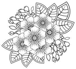 Mehndi flower decoration in ethnic oriental, indian style. doodle ornament. outline hand draw illustration. coloring book page.