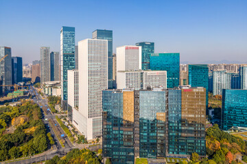 Aerial photography of the skyline of modern urban architectural landscape in Hangzhou, China..