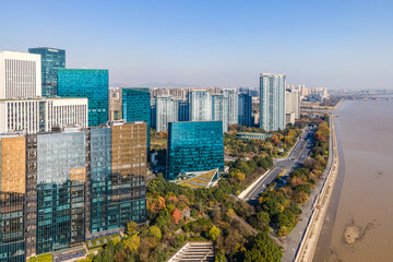 Fototapeta na wymiar Aerial photography of the skyline of modern urban architectural landscape in Hangzhou, China..