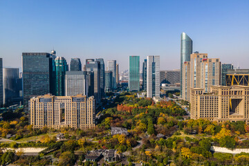 Naklejka premium Aerial photography of the skyline of modern urban architectural landscape in Hangzhou, China..