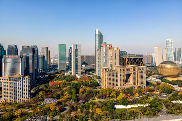 Obraz na płótnie Canvas Aerial photography of the skyline of modern urban architectural landscape in Hangzhou, China..