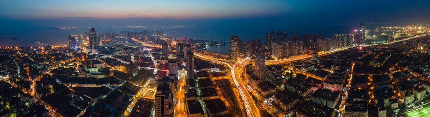 Fototapeta na wymiar Aerial photography of night view of Qingdao, China..
