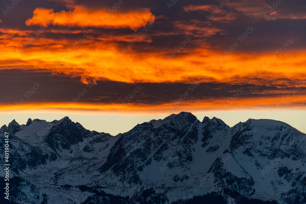 Sticker sunset over the mountains