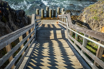 Pacific Ocean Stairway leading to the water along the central coast of California