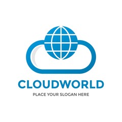 Cloud world vector logo template. This design use globe symbol. Suitable for technology.