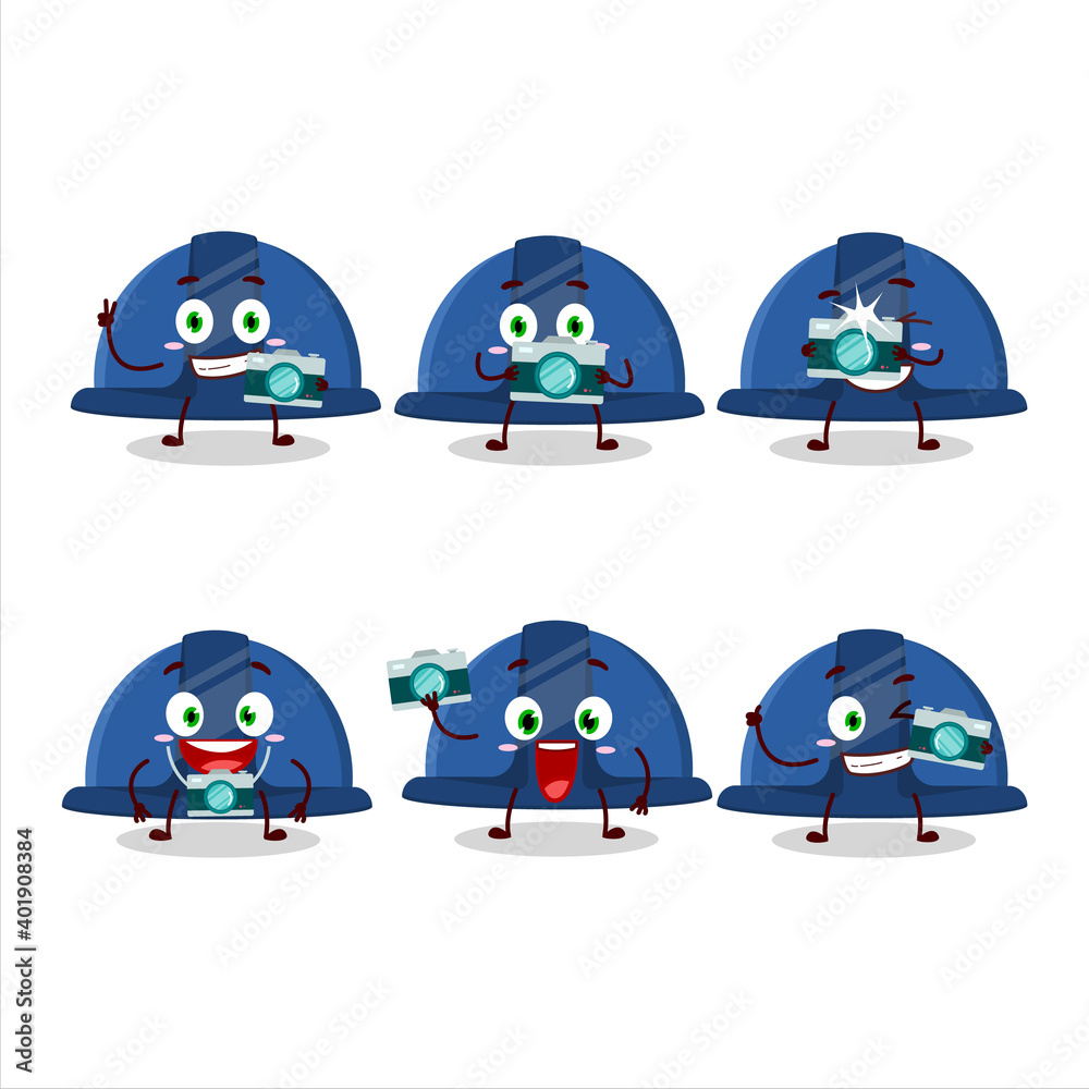 Canvas Prints Photographer profession emoticon with blue construction helmet cartoon character