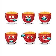 Photographer profession emoticon with bowl of noodles cartoon character