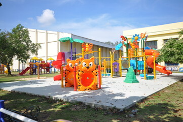 The outdoor Colorful playground  on yard in the park.
