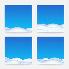 Winter ground snowdrifts on sky blue, set of realistic vector illustrations.