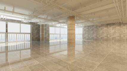 3d rendering of empty space in a building