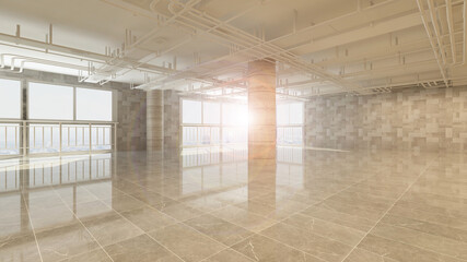 3d rendering of empty space in a building