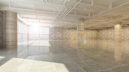 3d rendering of empty space in a building