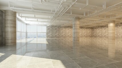 3d rendering of empty space in a building