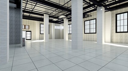3d rendering of empty space in a building