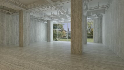 3d rendering of empty space in a building