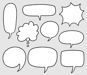 Hand drawn set of speech bubbles. doodle Vector illustration.