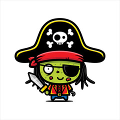 cute zombie character vector design to be a pirate