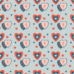 Pattern Happy Valentine's Day, February 14th. Vector pattern with a box of chocolates and hearts on a solid background.