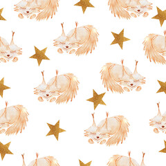 Seamless pattern with watercolor squirrels and stars. Perfect for fabric and Wallpaper.