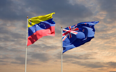 Flags of Venezuela and New Zealand.
