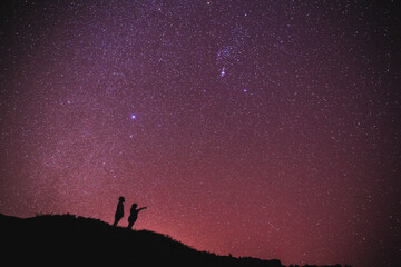 Naklejka na ściany i meble Night starry sky, Milky Way, Oahu, Hawaii