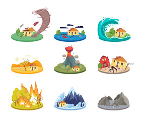 Set of isolated vector icons of natural disasters.