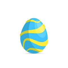 Happy Easter. Easter egg with blue color and yellow strip texture on it. Isolated on a white background
