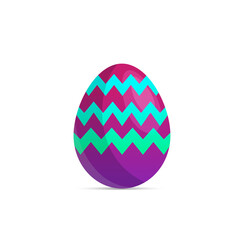 Happy Easter. Easter egg with purple color and gradient of cyan zig zag strip texture on it. Isolated on a white background