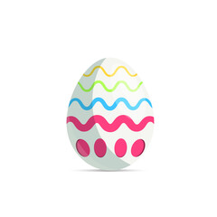 Happy Easter. Easter egg with white color and colorful strip texture on it. Isolated on a white background