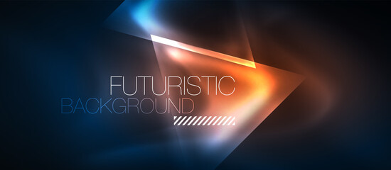 Neon geometric abstract background. Triangles with color glowing light effects in the dark. Vector illustration for covers, banners, flyers and posters and other
