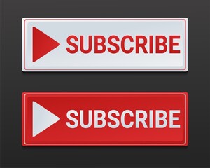 Subscribe button. Red and white subscribe button box to channel, blog. Illustration vector