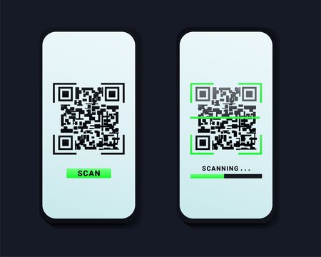 Smartphone screen with scan QR code. Barcode on screen. Digital technology barcode verification. Scanning qr code. For online payment, money trasfer etc. Illustration vector