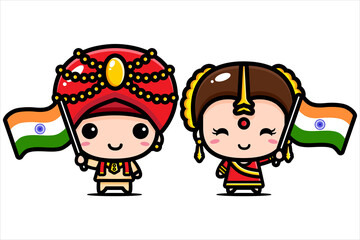 Cute Republic of India Boy and Girl Character Vector Design