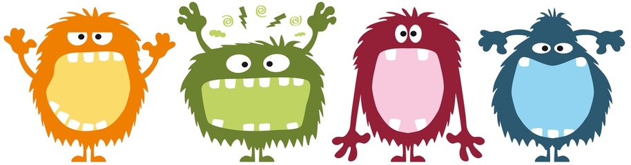Little monster, funny, cute, cheeky  & creepy, with big open mouth as copy space for your slogan, vector, illustration,  © cartoon-IT