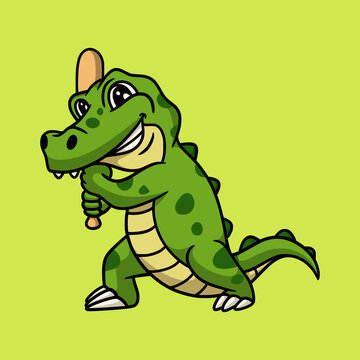 cartoon animal design crocodile playing baseball cute mascot logo