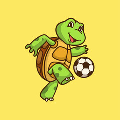 cartoon animal design tortoise playing football cute mascot logo
